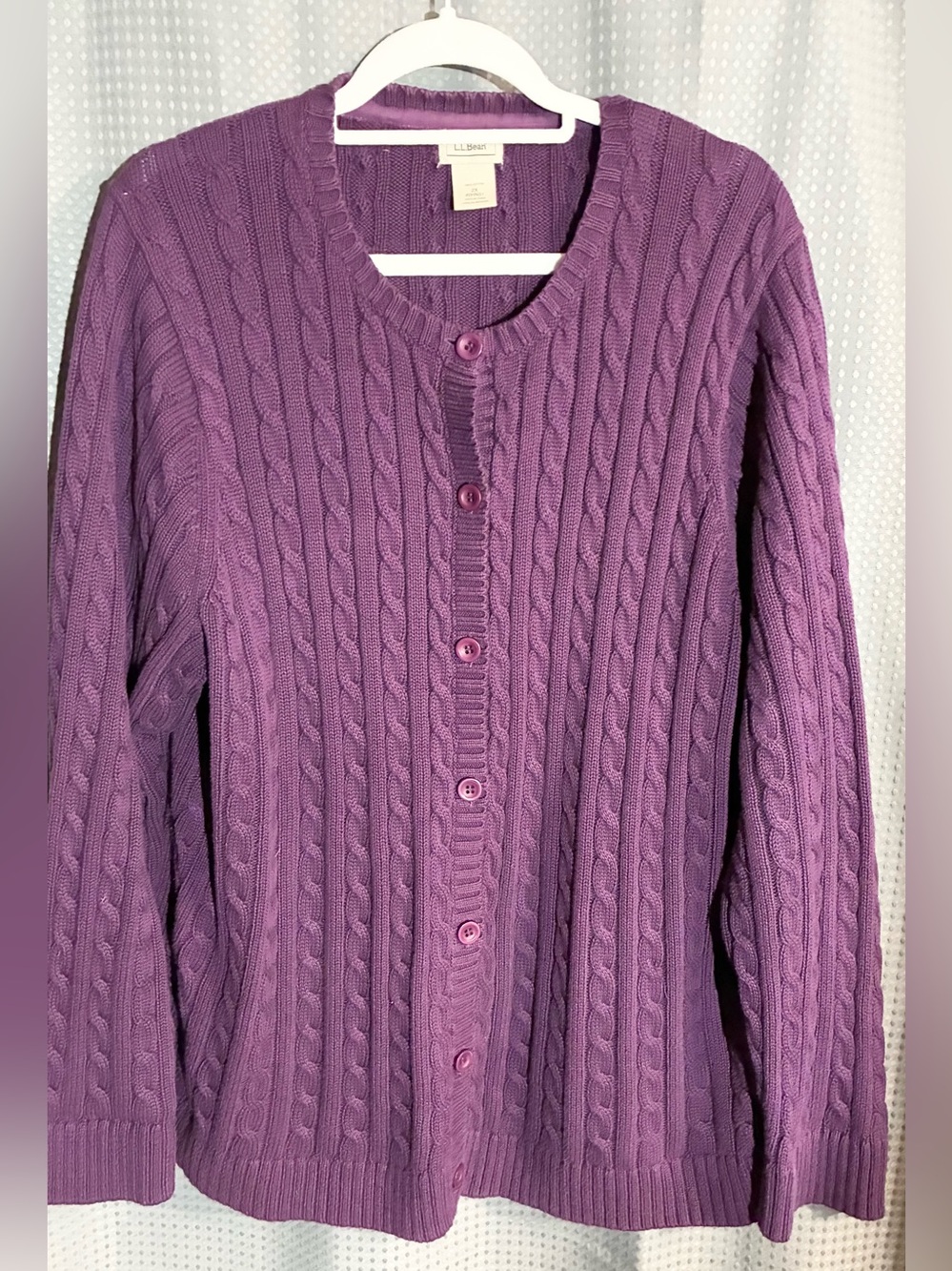 L.L. Bean Cable-Knit Cardigan Sweater Sz 2X Purple 100% Cotton Organic Sustsinab